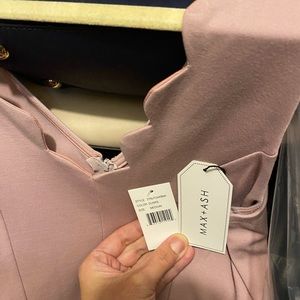 Max & Ash Dusty Rose cocktail dress with scalloping around the neck line
